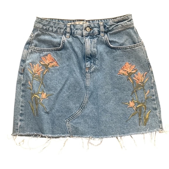 Denim Co Dresses & Skirts - Embroidered Denim Skirt primark Denim Co Blue pastel peach Floral size 6 Boho
